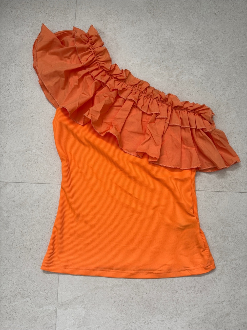 One-Shoulder Ruffle Orange Top
